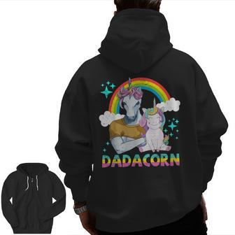 Dadacorn Unicorn Muscle Dad & Baby Fathers Day Zip Up Hoodie Back Print | Mazezy