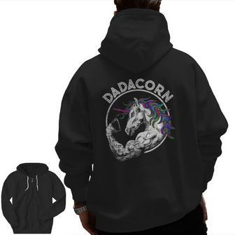 Dadacorn Unicorn Muscle Dad Baby Father's Day Zip Up Hoodie Back Print | Mazezy