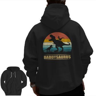 Daddy Dinosaur Daddysaurus 2 Kids Father's Day For Dad Zip Up Hoodie Back Print | Mazezy