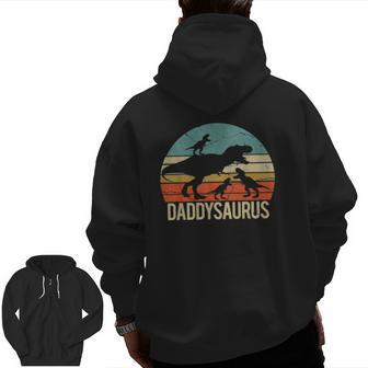 Daddy Dinosaur Daddysaurus Three Kids Xmas Christmas Classic Zip Up Hoodie Back Print | Mazezy