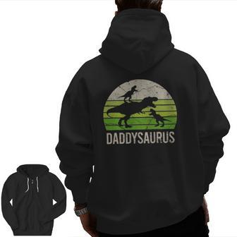Daddy Dinosaur Dad Daddysaurus 2 Two Kids Zip Up Hoodie Back Print | Mazezy