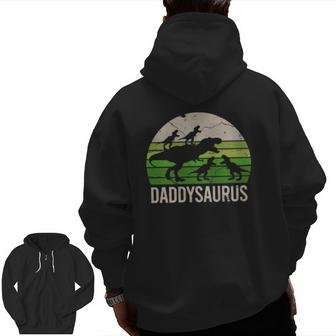 Daddy Dinosaur Dad Daddysaurus Four Kids Zip Up Hoodie Back Print | Mazezy