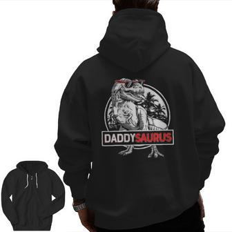 Daddy Saurus Father's Dayrex Dad Papa Dinosaur Men Vintage Zip Up Hoodie Back Print | Mazezy
