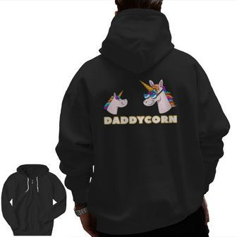 Daddycorn Daddy 1 Kid Father Unicorn Father's Day Zip Up Hoodie Back Print | Mazezy