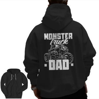 Dads Love Monster Trucks Too Father's Day Monster Truck Zip Up Hoodie Back Print | Mazezy