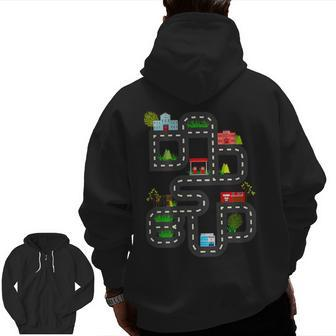 Dad's Road Map Play Cars On Dad Back Zip Up Hoodie Back Print | Mazezy