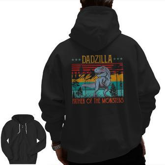 Dadzilla Father Of The Monsters Vintage Dino Dad Fathers Day Zip Up Hoodie Back Print | Mazezy