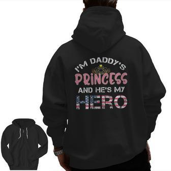 Daughter Of Soldier Military Family Tee He's My Hero Zip Up Hoodie Back Print | Mazezy