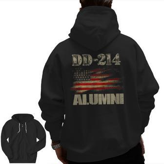 Dd214 Alumni Military Veteran Vintage American Flag Zip Up Hoodie Back Print | Mazezy