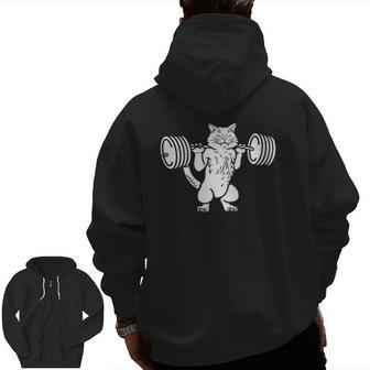 Deadlift Cat Power Squat Exercise Workout Zip Up Hoodie Back Print | Mazezy