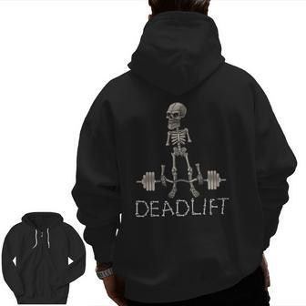 Deadlift Exhausted Skeleton Bodybuilder Gym Powerlifting Zip Up Hoodie Back Print | Mazezy