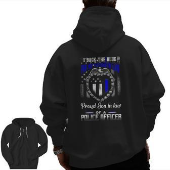 Distressed I Back The Blue Line For My Father In Law Zip Up Hoodie Back Print | Mazezy