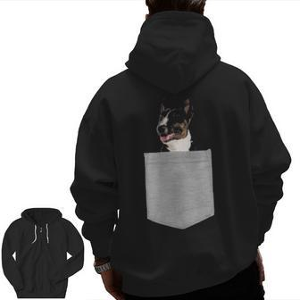 Dog In Your Pocket Miniature Bull Terriert Zip Up Hoodie Back Print | Mazezy