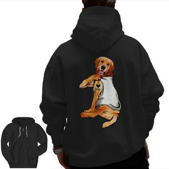 Dog Has Tattoo I Love Dad Golden Retriever For Dog Father Zip Up Hoodie Back Print | Mazezy