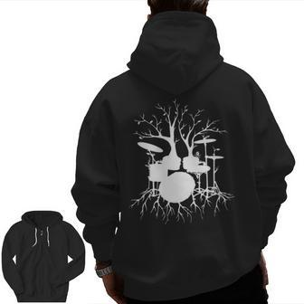 Drum Set Tree For Drummer Musician Live The Beat Zip Up Hoodie Back Print | Mazezy