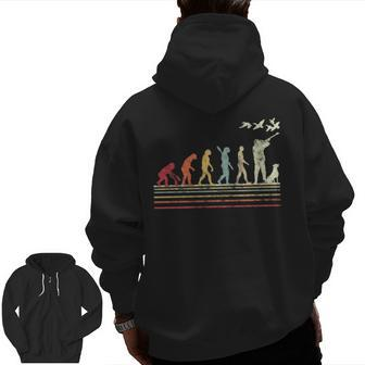 Duck Hunting Evolution Retro Style For Duck Hunters Zip Up Hoodie Back Print | Mazezy