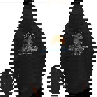 Estes Park Colorado With Mountain Sunset Scene Zip Up Hoodie Back Print | Mazezy