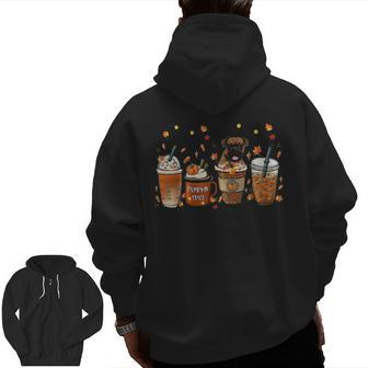 Fall Coffee Pumpkin Spice Latte Iced Autumn Boxer Zip Up Hoodie Back Print | Mazezy