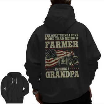 Farming Farmer Grandpa Vintage Tractor American Flag The Zip Up Hoodie Back Print | Mazezy