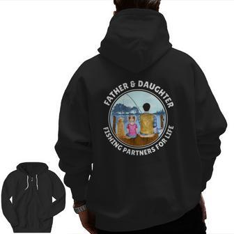 Father & Daughter Fishing Partners For Life Golden Retriever Zip Up Hoodie Back Print | Mazezy