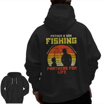 Father Son Fishing Partners For Life Retro Matching Dad Zip Up Hoodie Back Print | Mazezy