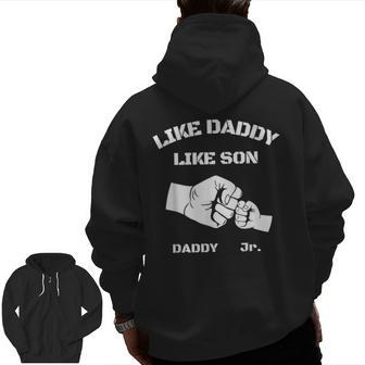 Father Son Fist Bump Matching Father's Day Daddy Dad & Son Zip Up Hoodie Back Print | Mazezy