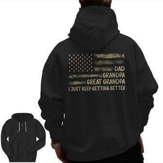 Fathers Day For Best Grandpa Dad Grandpa Great Grandpa Zip Up Hoodie Back Print | Mazezy
