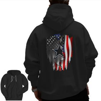 Father's Day Cowboy Flag Football Dallas Fans Usa Flag Zip Up Hoodie Back Print | Mazezy