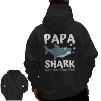 Father's Day From Wife Son Daughter Papa Shark Doo Doo Zip Up Hoodie Back Print | Mazezy