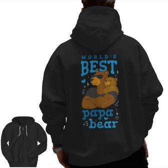 Fathers Day Worlds Best Daddy Papa Bear Animal Dad & Baby Zip Up Hoodie Back Print | Mazezy