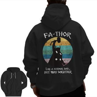 Fathor Like Dad Just Mightier Hero Papa Father's Day Zip Up Hoodie Back Print | Mazezy