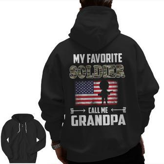 My Favorite Soldier Calls Me Grandpa Proud Army Grandpa Flag Zip Up Hoodie Back Print | Mazezy