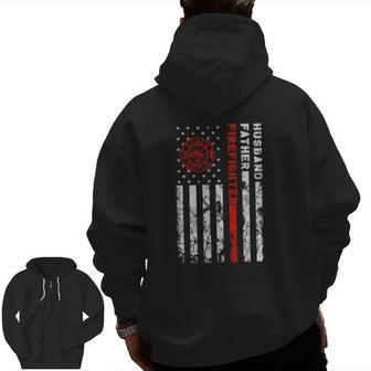 Firefighter Husband Father Fireman Father's Day For Dad Zip Up Hoodie Back Print | Mazezy UK