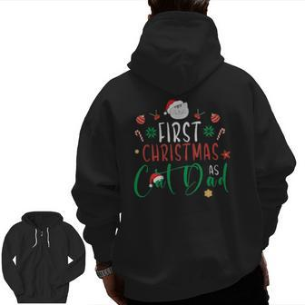 First Christmas As Cat Dad Pj's For Xmas Cat Owner Zip Up Hoodie Back Print | Mazezy
