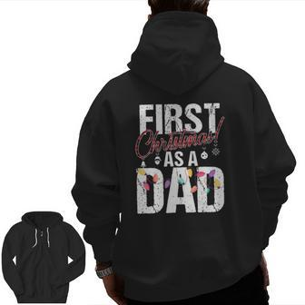First Christmas As A Dad Xmas Lights 2021 Dad Plaid Costume Zip Up Hoodie Back Print | Mazezy