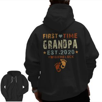 First Time Grandpa Est 2020Promoted To Grandpa 2020 Zip Up Hoodie Back Print | Mazezy