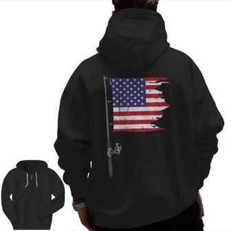 Fishing Rod American Flag Fish 4Th Of July Patriot Men Dad Zip Up Hoodie Back Print | Mazezy