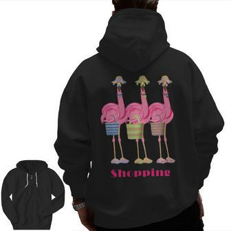 Flamingo Friends Go Shopping Zip Up Hoodie Back Print | Mazezy