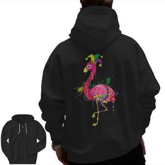 Flamingo Mardi Gras Beads Zip Up Hoodie Back Print | Mazezy