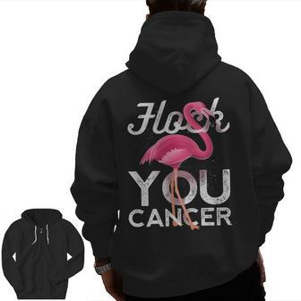 Flock You Cancer Flamingo Breast Cancer Awareness Zip Up Hoodie Back Print | Mazezy