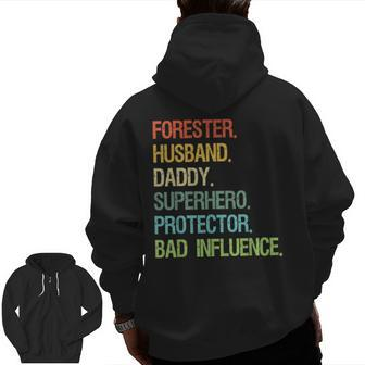 Forester Husband Daddy Superhero Protector Dad Zip Up Hoodie Back Print | Mazezy