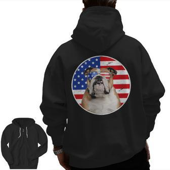 Fourth Of July Dog American Flag July 4Th Bulldog Lover Zip Up Hoodie Back Print | Mazezy