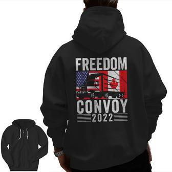 Freedom Convoy 2022 American Canadian Flag Zip Up Hoodie Back Print | Mazezy