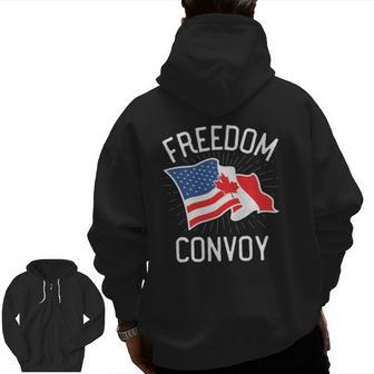Freedom Convoy 2022 Let's Go Truckers Us America Canada Flag Zip Up Hoodie Back Print | Mazezy