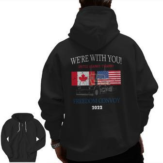 Freedom Convoy 2022 Truckers Protest Canada United States Zip Up Hoodie Back Print | Mazezy