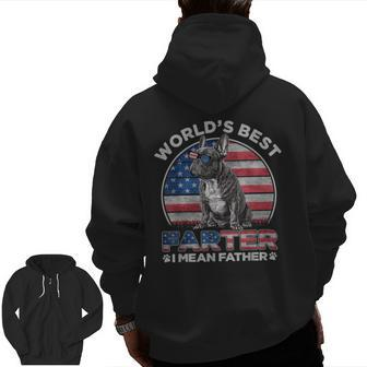 Frenchie World’S Best Farter I Mean Father Vintage Usa Flag Zip Up Hoodie Back Print | Mazezy UK