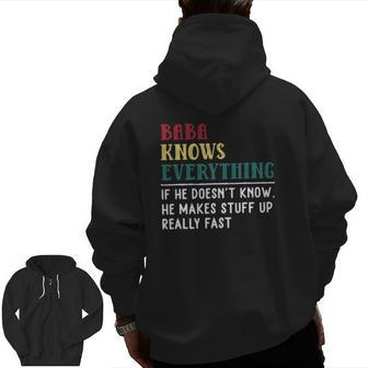 Baba Know Everything Father's Day For Grandfather Zip Up Hoodie Back Print | Mazezy