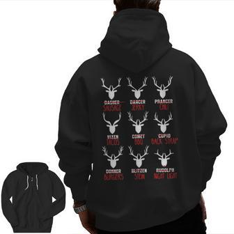 Deer Hunting All Of Santa's Reindeer Zip Up Hoodie Back Print | Mazezy