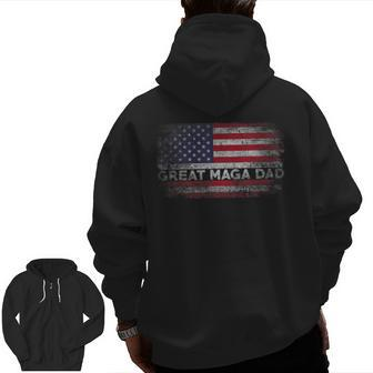 Donald Trump Father's Day Great Maga Dad Usa Flag Zip Up Hoodie Back Print | Mazezy