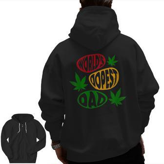 Fathers Day World's Dopest Dad Cannabis Marijuana Weed Zip Up Hoodie Back Print | Mazezy